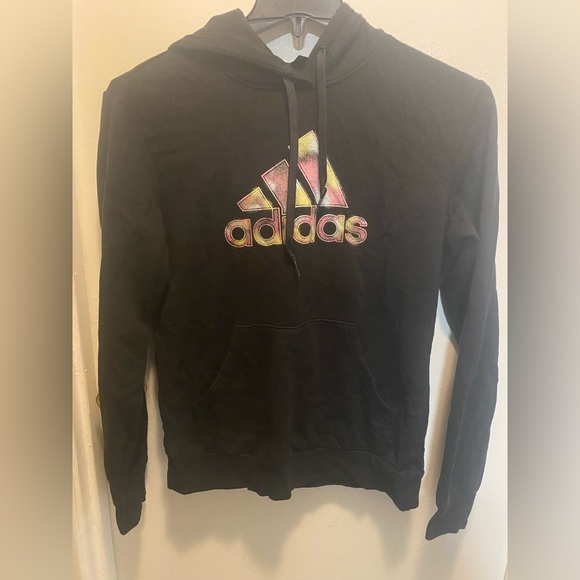 adidas Tops - Adidas Black Hoodie with Colorful Graphic